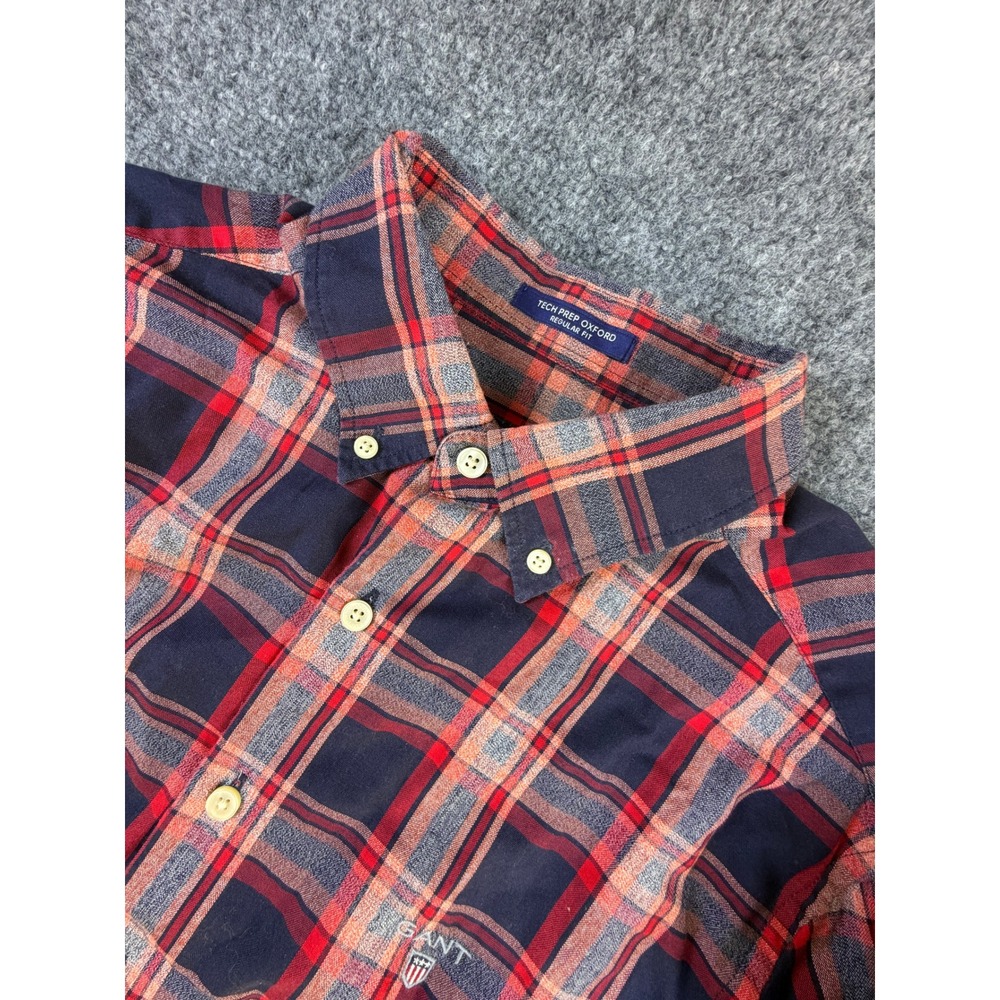 Plaid Tech Prep Oxford Button Down Shirt Gant Size M Red Navy Regular Fit
